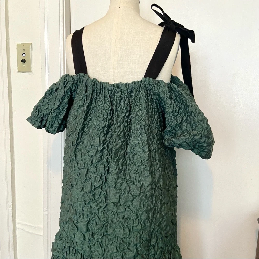 $1,600 Ulla Johnson Runway Francoise Green Wool Silk Smocked Gown - Picture 11 of 14
